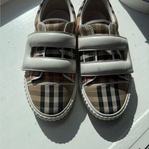 Burberry Kids Sneakers with Plaid and White Straps